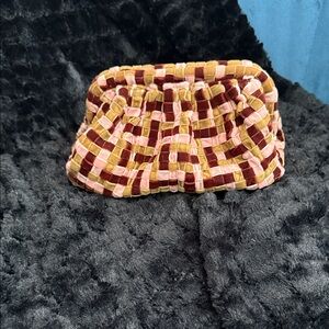 Plaited Velvet Multicolor Clutch - Pink, Gold & Brown